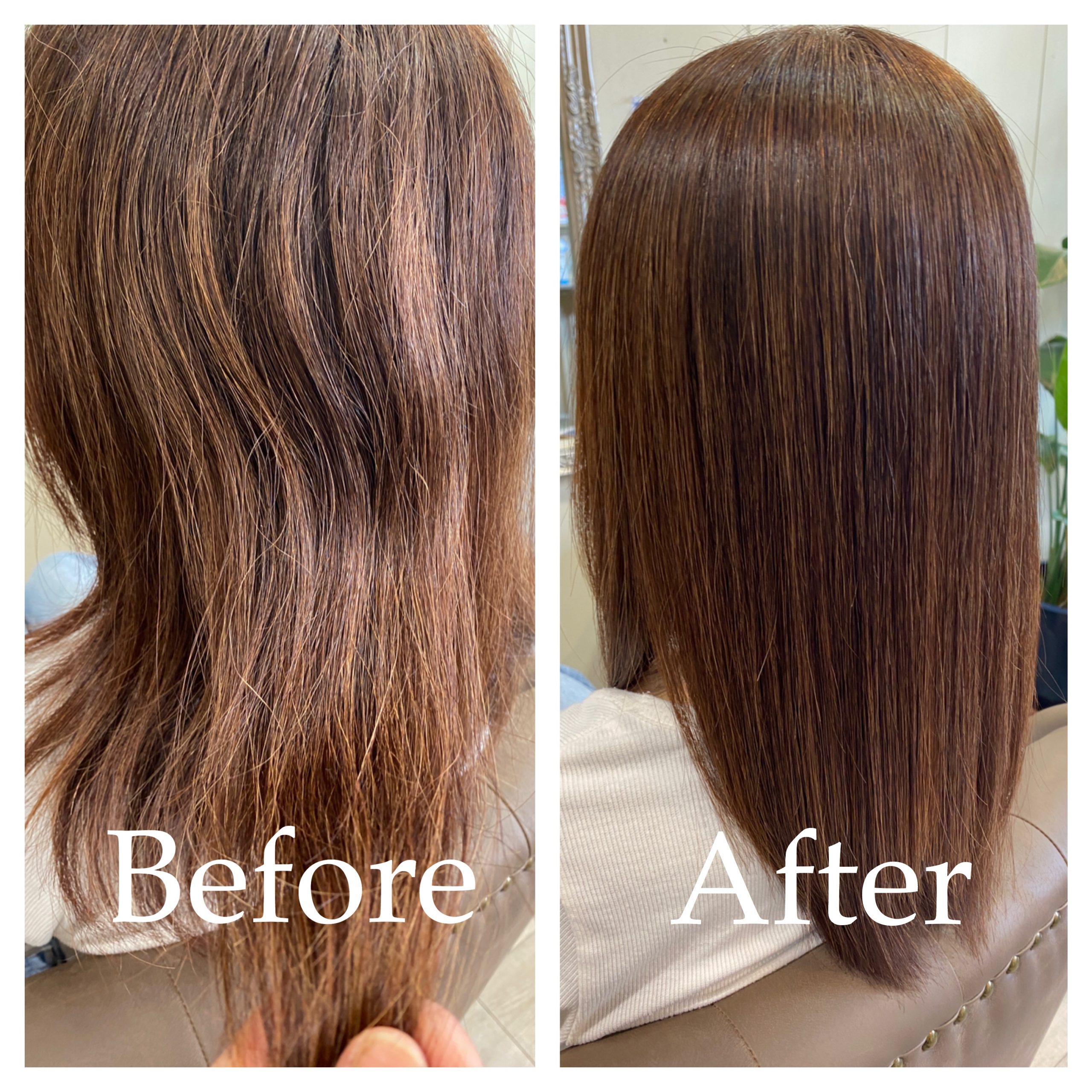 エイジング毛の髪質改善縮毛矯正したビフォーアフター